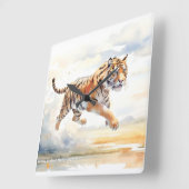 Tijger in actie vierkante klok (Hoek)