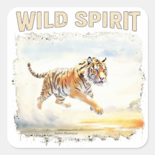 Tijger in Actie - Wilde Geest Vierkante Sticker