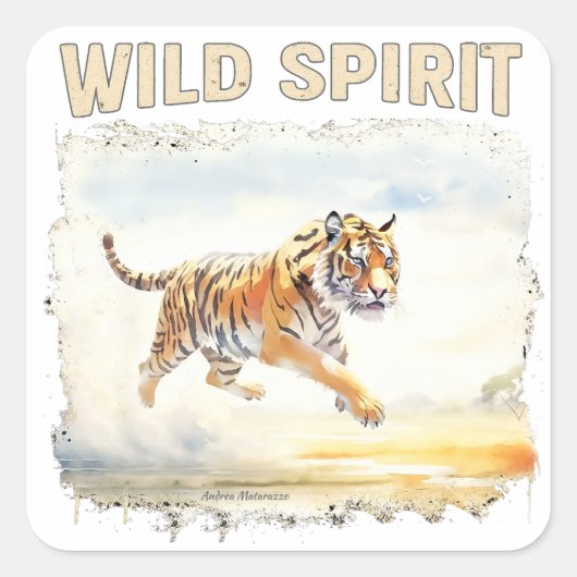 Tijger in Actie - Wilde Geest Vierkante Sticker (Voorkant)