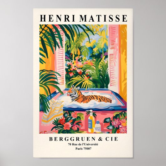 Tijger in bad Grappig Poster, Dopamine Decor, Mat Poster (Voorkant)