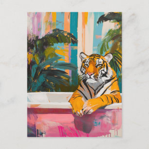 Tijger in bad: tropische tuin briefkaart