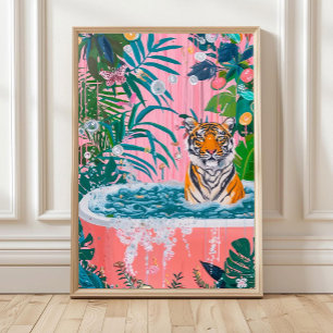 Tijger in badkuip Kunstprint, Badkamer Muur Kunst, Poster