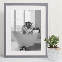 Tijger in badkuip Zwart Witte badkamer kunst Poste