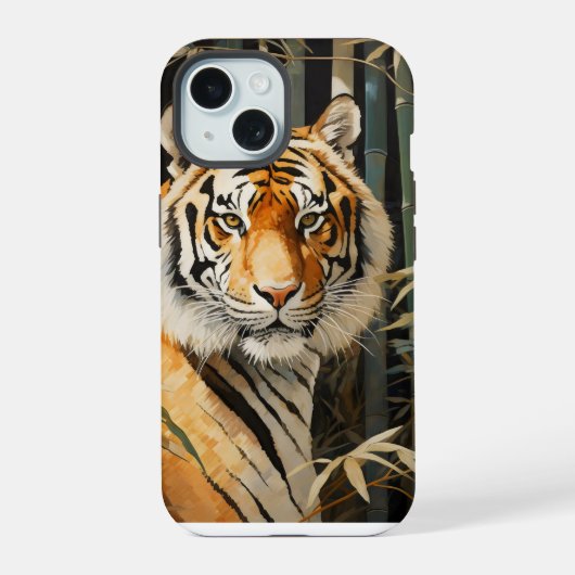 Tijger in Bamboe Bos iPhone 15 Case (Achterkant)