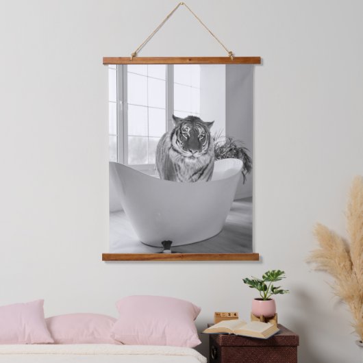 Tijger in Bathtub Bathroom Art Fun Animal Hangend Wandkleed (Slaapkamer)