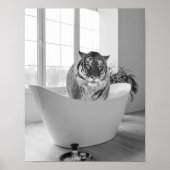 Tijger in Bathtub Black White Bathroom art Poster (Voorkant)
