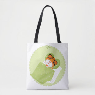 Tijger in bedillustratie kinder kinderachtige afdr tote bag