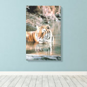 Tijger in beek canvas afdruk (Insitu (Houten vloer))