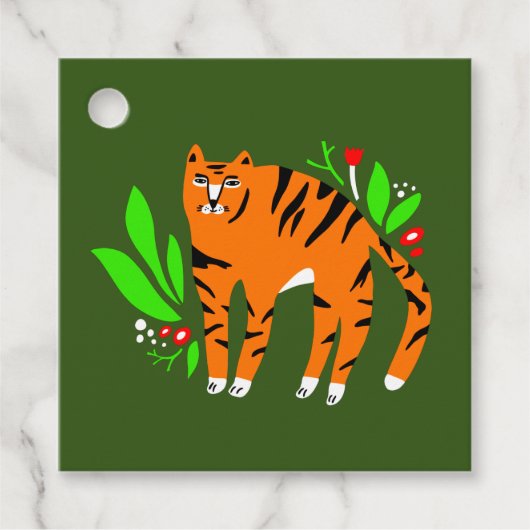 Tijger in bloemen bedankjes labels (Voorkant)