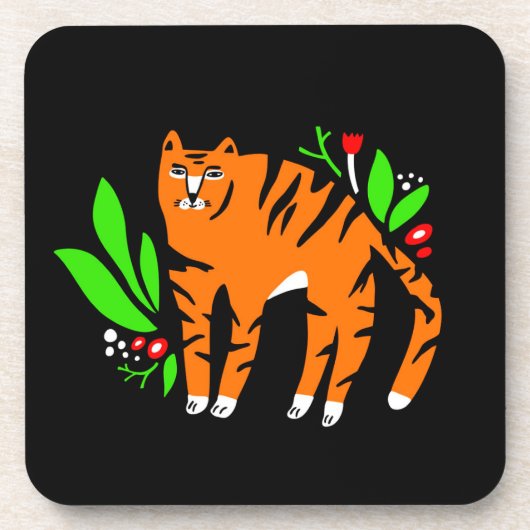 Tijger in bloemen bier onderzetter (Voorkant)