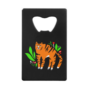 Tijger in bloemen creditkaart flessenopener
