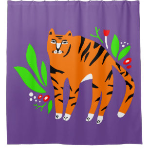 Tijger in bloemen douchegordijn