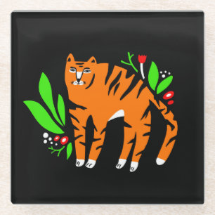 Tijger in bloemen glazen onderzetter