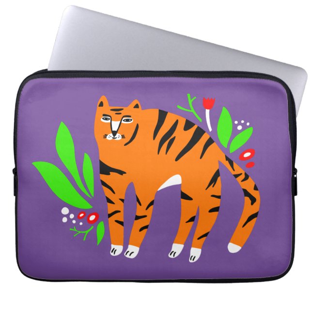 Tijger in bloemen laptop sleeve (Voorkant)