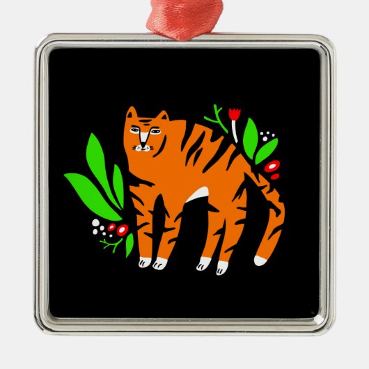 Tijger in bloemen metalen ornament (Voorkant)