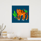Tijger in bloemen poster (Keuken)