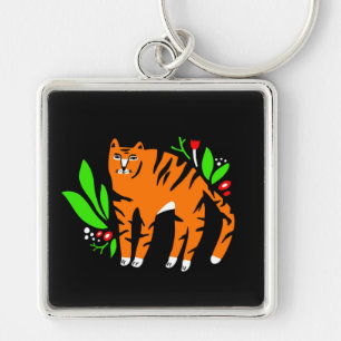 Tijger in bloemen sleutelhanger