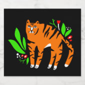 Tijger in bloemen sparkling wijnetiket (Enkel label)