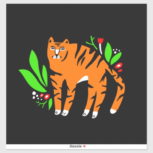 Tijger in bloemen sticker (Vel)