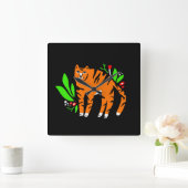 Tijger in bloemen vierkante klok (Huis)