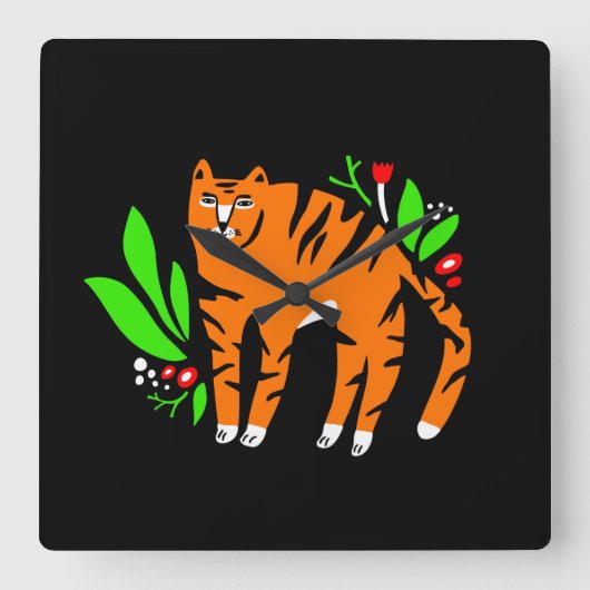 Tijger in bloemen vierkante klok (Voorkant)