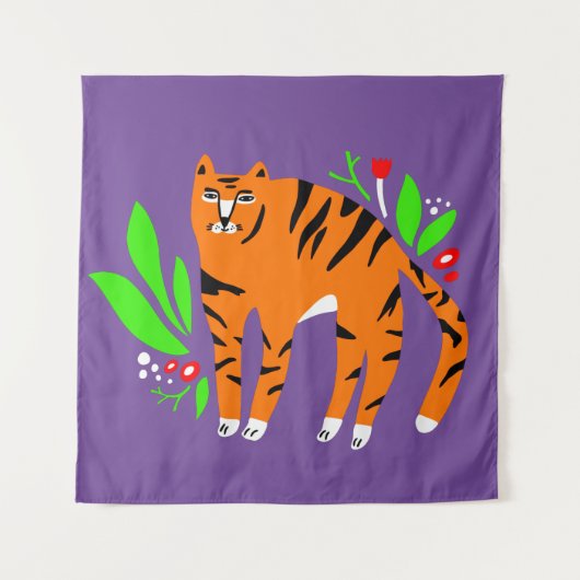 Tijger in bloemen wandkleed (Voorkant)