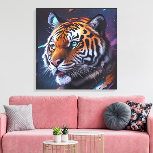 Tijger in de ruimte canvas afdruk (Insitu (Woonkamer))
