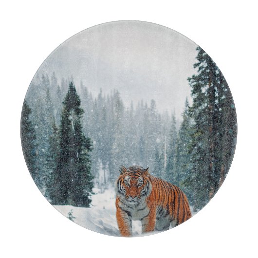 Tijger in de sneeuw snijplank (Voorkant)