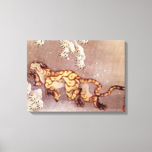 Tijger in de sneeuw van Hokusai Canvas Afdruk (Voorkant)