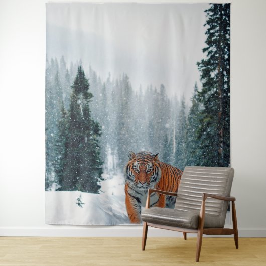 Tijger in de sneeuw wandkleed (In situ)