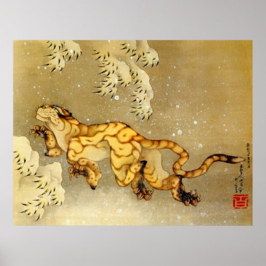 tijger in de sneeuwhoofdstad Katsushika Hokusai 18 Poster (Voorkant)