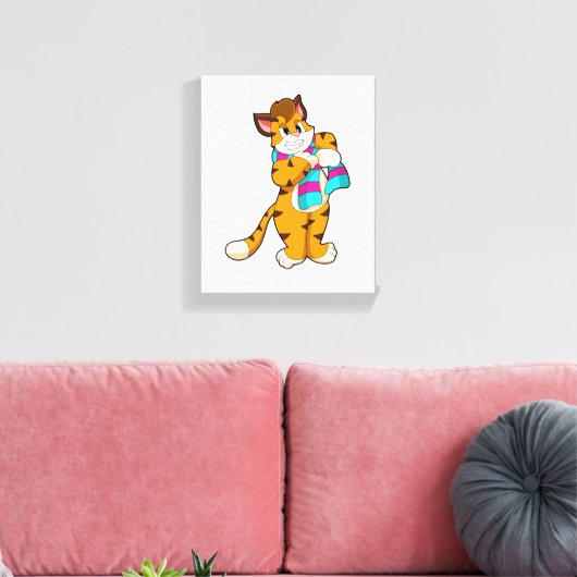 Tijger in de winter met de Scarf Canvas Afdruk (Insitu (Woonkamer))