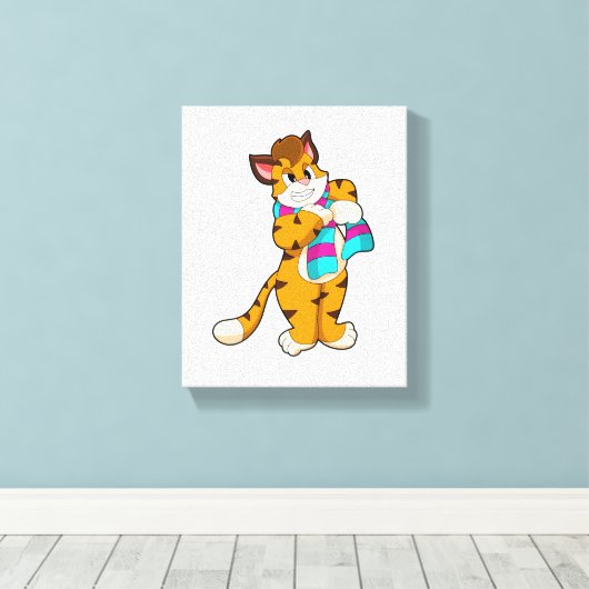 Tijger in de winter met de Scarf Canvas Afdruk (Insitu (Houten vloer))