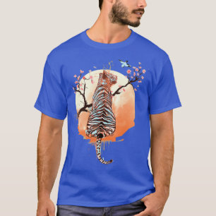 Tijger in donkere versie van de sakura-boom t-shirt