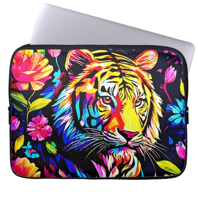Tijger in een bloemendroom laptop sleeve (Voorkant)
