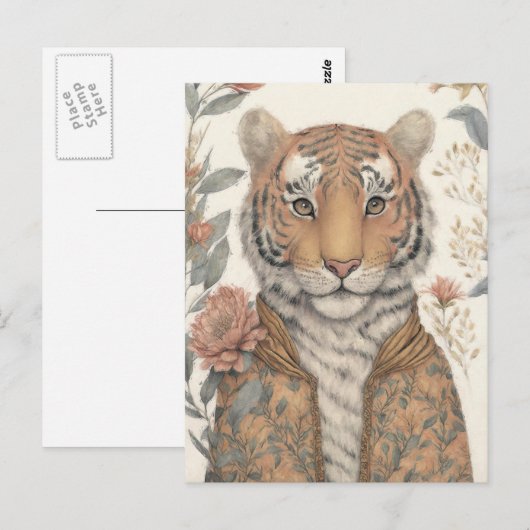 Tijger in een jas briefkaart (Voorkant / Achterkant)