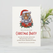 Tijger in een kerstmuts Wild Safari kerstfeest Kaart (Staand voorkant)