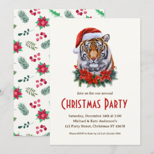 Tijger in een kerstmuts Wild Safari kerstfeest Kaart