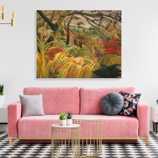 Tijger in een tropisch Storm door Henri Rousseau Canvas Afdruk (Insitu (Woonkamer))