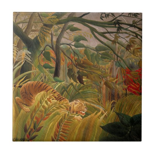 Tijger in een tropisch Storm door Henri Rousseau Tegeltje (Voorkant)