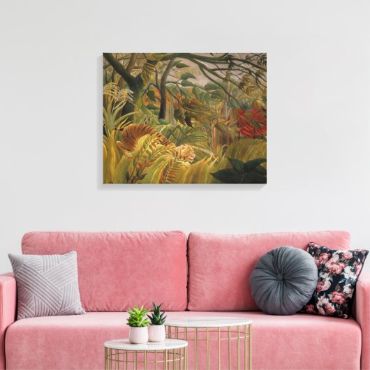 Tijger in een tropisch Storm | Henri Rousseau Canvas Afdruk (Insitu (Woonkamer))
