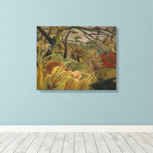 Tijger in een tropisch Storm | Henri Rousseau Canvas Afdruk (Insitu (Houten vloer))