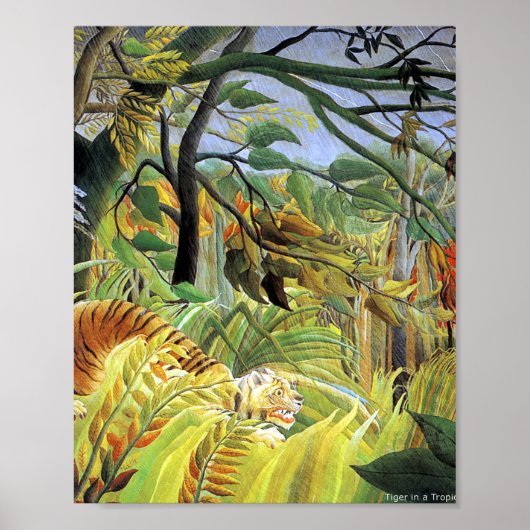 Tijger in een tropisch storm van Henri Rousseau Poster (Voorkant)