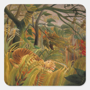 Tijger in een tropische storm van Henri Rousseau Vierkante Sticker