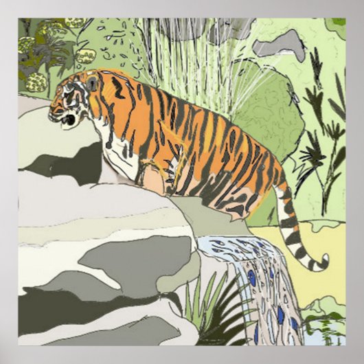 Tijger in een Waterval Poster (Voorkant)