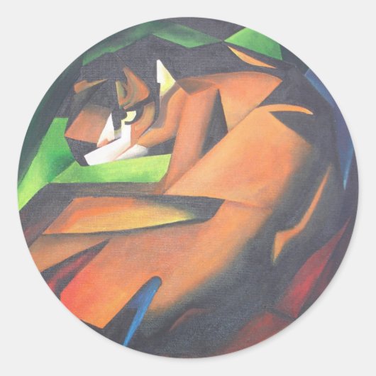 Tijger in Geometrische kunststijl Franz Marc Ronde Sticker (Voorkant)