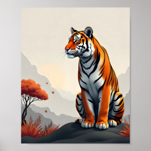 Tijger in het berglandschap poster