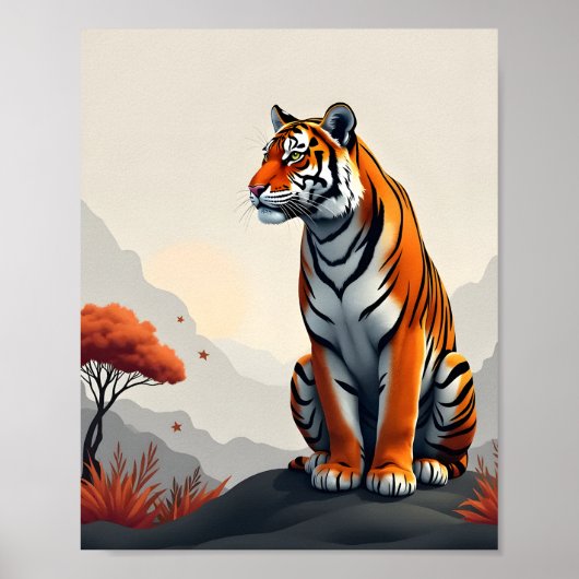 Tijger in het berglandschap poster (Voorkant)