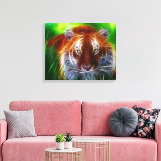 Tijger in het gras gewikkeld canvas (Insitu (Woonkamer))