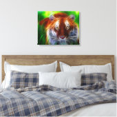 Tijger in het gras gewikkeld canvas afdruk (Insitu (Slaapkamer))